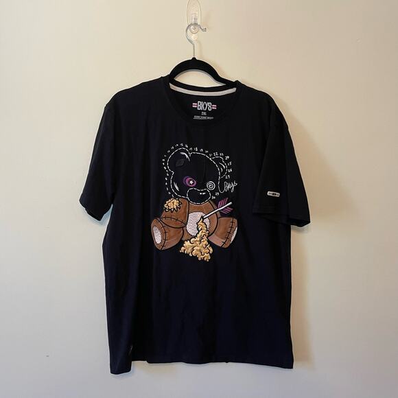 BKYS 2XL black short sleeve t-shirt embroidered bear toy fire arrow cute goth - Picture 1 of 7